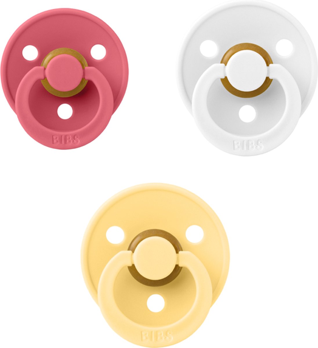 Goedkoopste Bibs fopspeen 6-18 maand set 3 stuks Dusty Pink,White en Pale butter maat 2