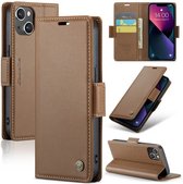 CaseMe - Hoesje geschikt voor iPhone 15 Plus - Retro Wallet Book Case - Met Magnetische Sluiting - Bruin
