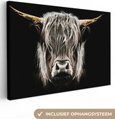Tableau sur toile Scottish Highlander - Or - Cornes - Zwart et blanc - Vache - Animaux - 120x80 cm - Décoration murale
