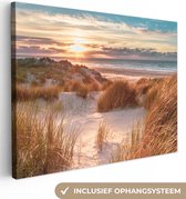 Canvas - Strand - Zee - Duin - Schilderijen woonkamer - Foto op canvas - Canvas zonsondergang - 120x90 cm