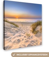 Canvas - Zee - Strand - Duinen - Zonsondergang - Schilderijen woonkamer - Slaapkamer - Kamer decoratie - Canvas schilderijen landschappen - 50x50 cm