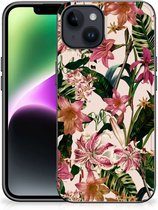 Leuk TPU Back Case Geschikt voor iPhone 15 Telefoon Hoesje met Zwarte rand Bloemen