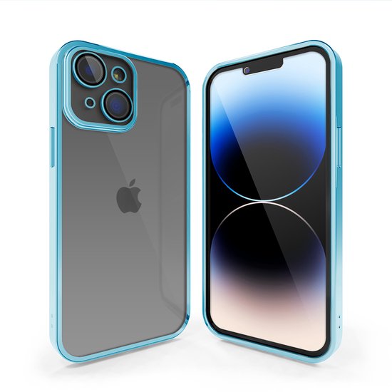 Coverzs telefoonhoesje geschikt voor Apple iPhone 13 hoesje clear soft case camera cover - transparant hoesje met gekleurde rand - blauw