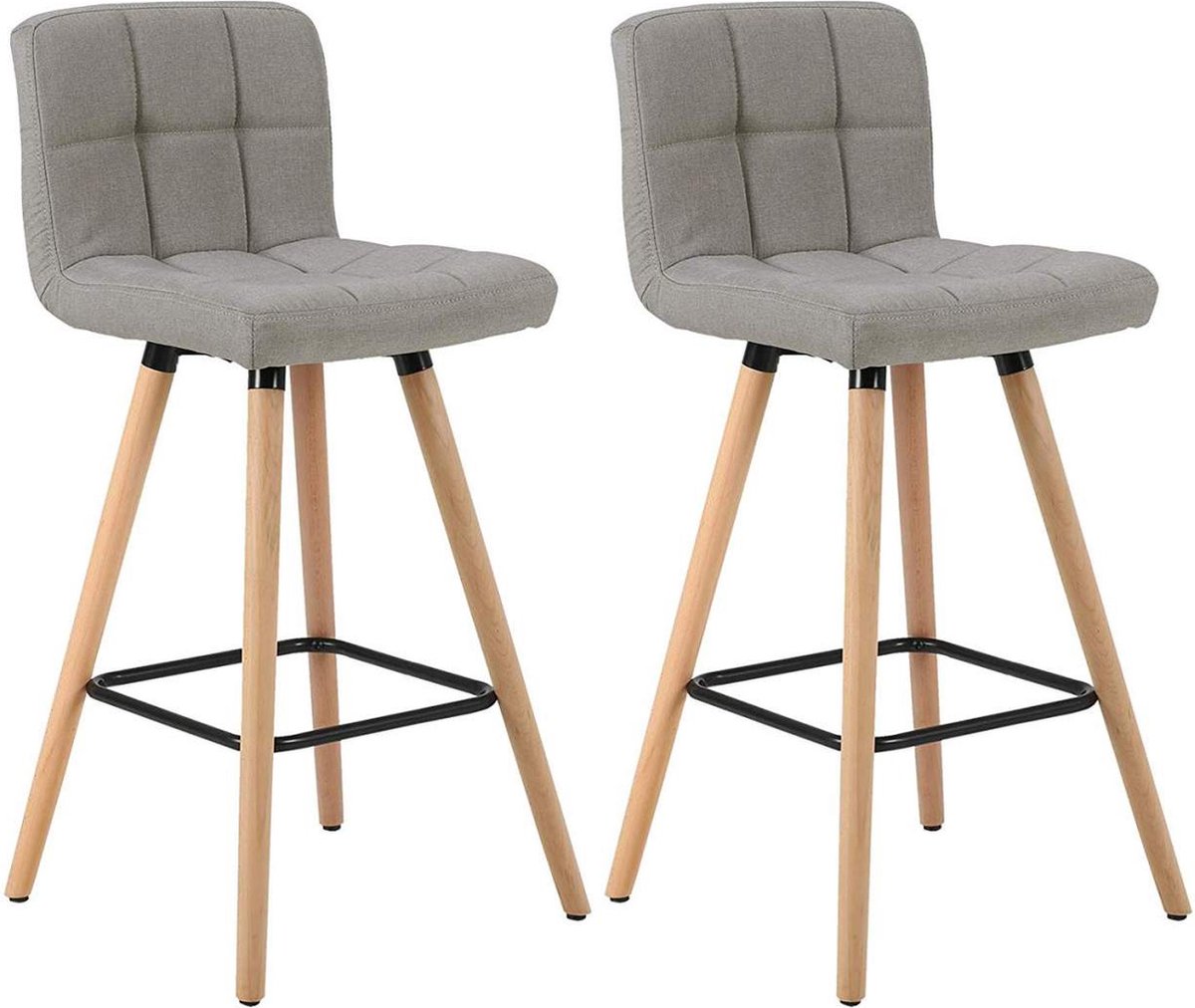 Dripio Barkruk Janja - Met hoge rugleuning - Linnen - Barstoelen - Ergonomisch - Zithoogte 70cm - Grijs - Set van 2 - Keuken en bar