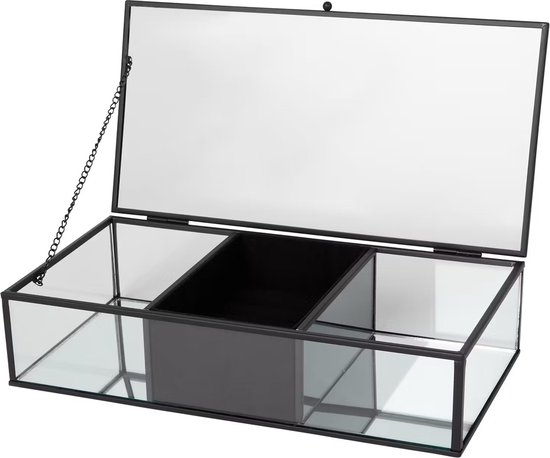 Sieradenkist zwart metaal met spiegel - Sieradendoos - zwart - glas - accessoires