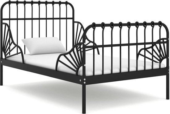 The Living Store Metalen Bedframe - Verlengbaar - Zwart - 134.4/204.4 x 83.5 x 90 cm - Geschikte matras- 80 x 130/200 cm - Montage vereist