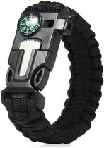 CHPN - Survival-Armband - Paracorn - Armband met kompas - Kampeer armband - 5-in-1 - Magnesium stick - Kompas - Paracord - Zwart - One size