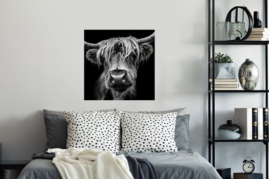 Stickers muraux - Film autocollant - Highlander écossais - Cornes - Zwart - Wit - Vache - Gibier - Animaux - 50x50 cm - Film adhésif - Stickers muraux Chambre d'enfant - Papier peint autocollant - Papier peint autocollant - Film autocollant