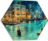 PVC Schuimplaat Hexagon - Schilderij van Gondel over de Wateren van Venetië - 50x43.5 cm Foto op Hexagon (Met Ophangsysteem)