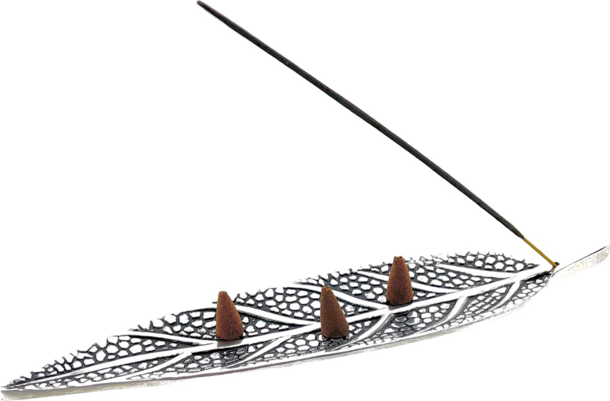Arowell Premium Wierookhouder metaal bladmotief 27 x 5.5 x 8 mm Zilver
