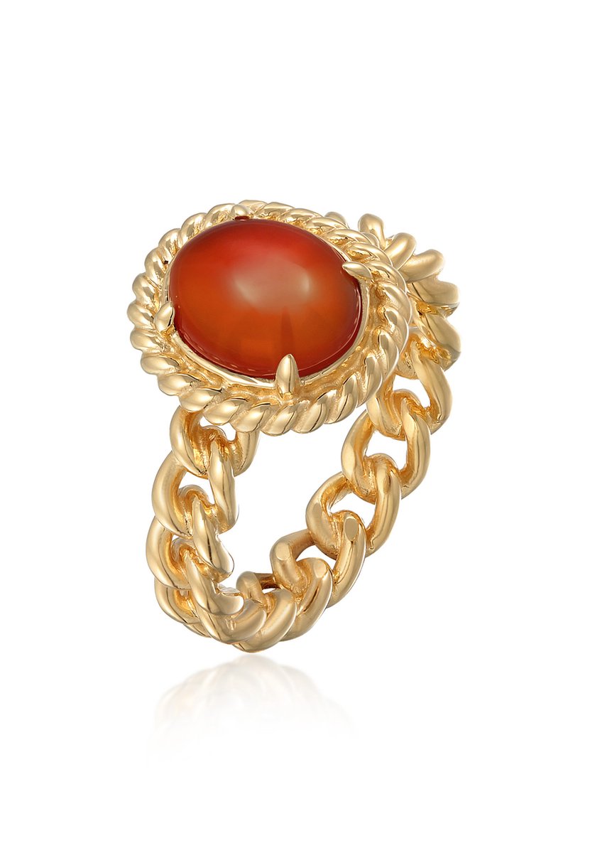 Elli PREMIUM - Ring - Elli PREMIUM Ring Dames Eenzaam Klassiek Ketting Look met Onyx in 925 sterling zilver verguld - Dames
