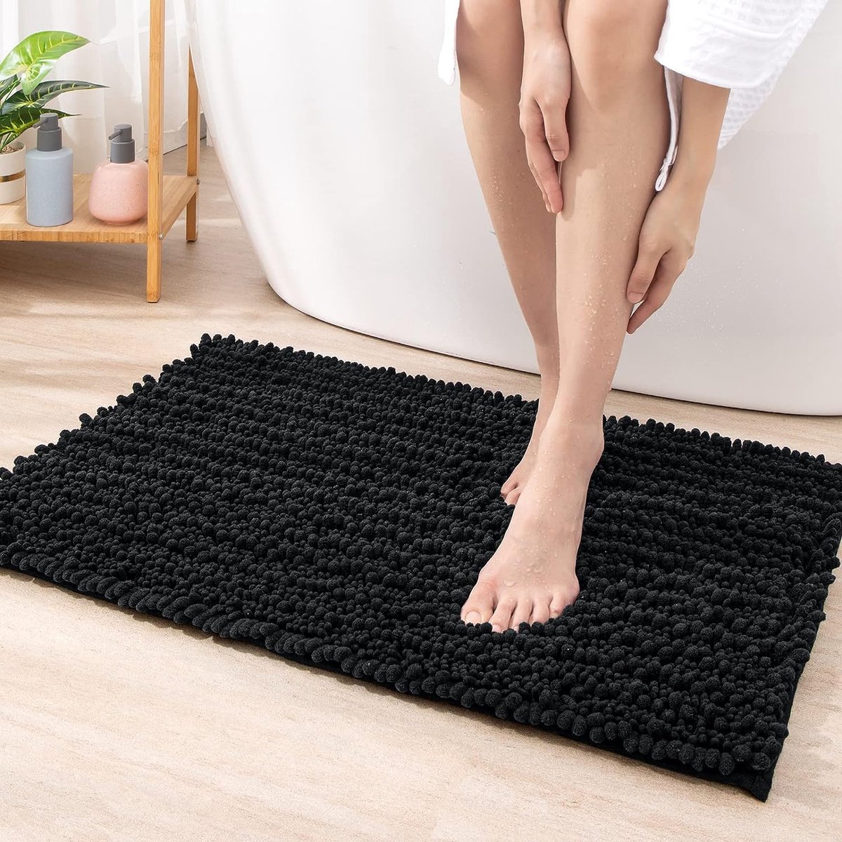Paillasson d'intérieur super absorbant en chenille 60 x 90 cm, dessous en TPR antidérapant, lavable en machine, séchage rapide, idéal pour les