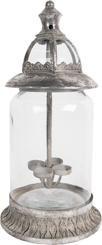 Windlicht 44 cm Zilverkleurig Ijzer Glas Kaarsenhouder