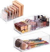 3 stuks cosmetica-organizer, acryl cosmeticabox met vakken, make-up-organizer, make-up-opbergdoos, vierkante ladebox voor make-uptafel, lade, dressoir (3 stijlen transparant)