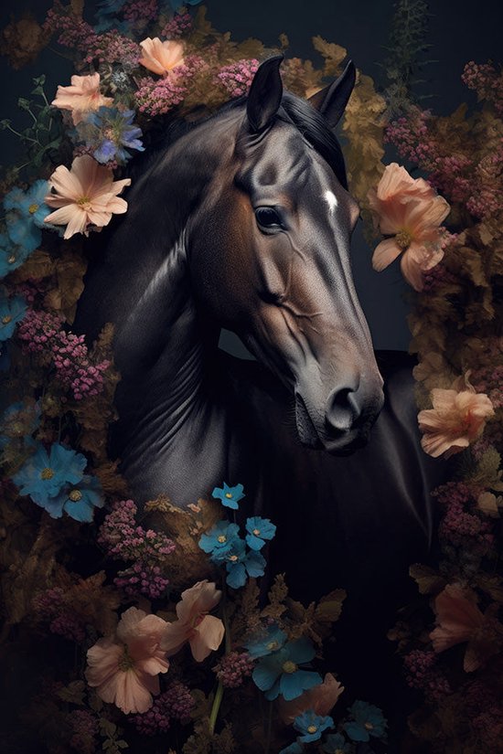 Paard tussen bloemen poster - 40 x 60 cm