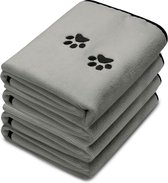 Set van 4 handdoeken voor honden, microvezel handdoeken, zacht, absorberend, voor huisdieren, badhanddoek, honden, droge verzorgingshanddoek met geborduurde poten voor katten, baden, verzorging (grijs, 90 x 50 cm)