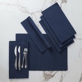 Eettafelsets (set van 6) van fijn geribbeld katoen - perfecte maat 48 x 33 cm, elegante moderne kleuren en designs, gebruik thuis, in cafés, restaurants - solide donkerblauw