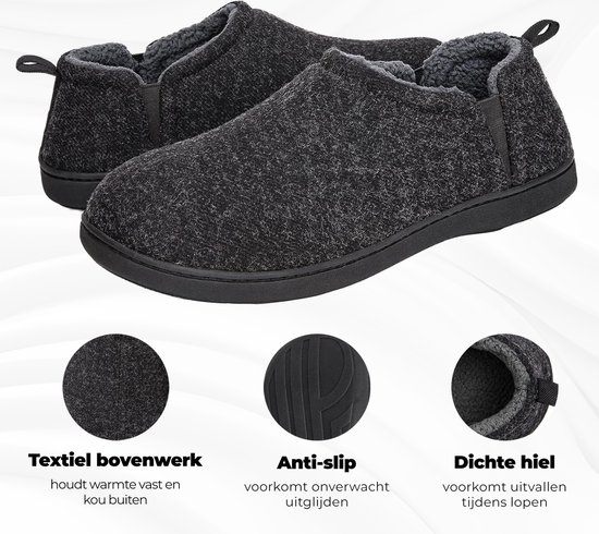 Pantoffels Heren - Sloffen - Zwart - Anti-slip - Maat 42/43 - Comfeet