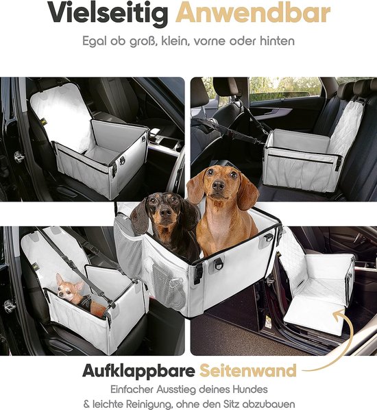 Hondenautostoel, extra stabiele hondenautostoel, hondenstoel met versterkte wanden en veiligheidsgordels, waterdichte hondenautostoel voor achter- en voorstoel, hondenautobed voor kleine en