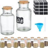 Lot de 16 pots à épices Relaxdays - pots en verre - 250 ml - bouchon liège - avec entonnoir