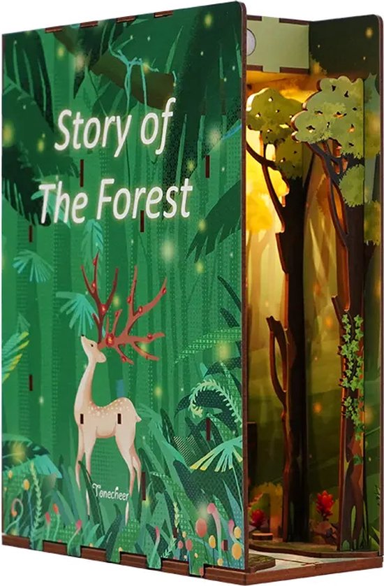 Foto: Tonecheer book nook story of the forest houten 3d puzzel verlicht sensor diy miniatuurhuis tq106