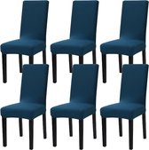 Stoelhoezen, 6-delige set, stretch, afneembare wasbare stoelhoezen, stretch stoelhoes met elastiek, voor hotel, banket, restaurant, huis, feest, bruiloft (blauw, 6 stuks)