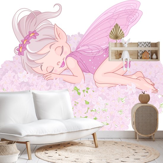 Papier peint photo Fée endormie sur des Fleurs - Papier peint non tissé - 312 x 219 cm