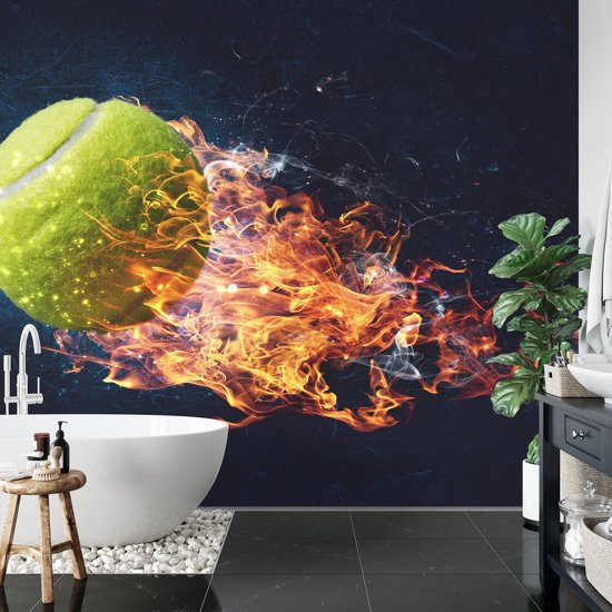 Fotobehang Een Brandende Tennisbal