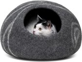Berkatmarkt - Premium Vilten Kattenmand - Handgemaakt Bed Van 100% Merinowol Voor Katten En Kittens (Donkere Tinten) (Medium, Donkergrijs)