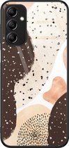 Casimoda® hoesje - Geschikt voor Samsung Galaxy A14 5G - Abstract Bruin Mix - Luxe Hard Case Zwart - Backcover telefoonhoesje - Bruin/beige