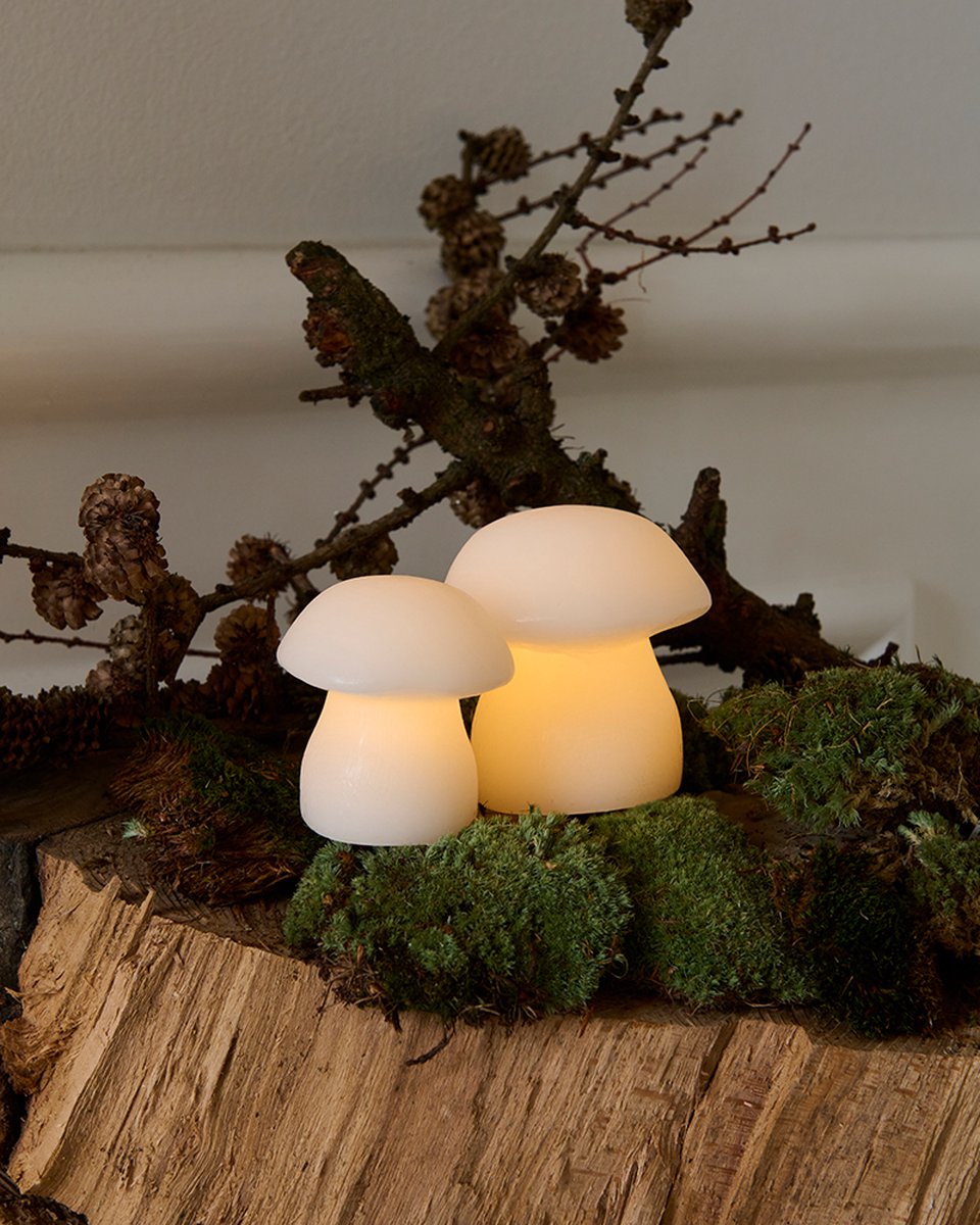 Sirius Elvina paddenstoelen LED lichtdecoratie najaar / kerst - set van 2 verschillende (H 7,8 + 9,5 cm) - wit - wax - op batterijen