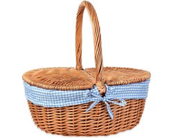 rieten picknickmand boodschappenmand met stoffen deksel automand selecteerbaar met 1 of 2 handvatten picknickmand maat: met 1 handvat