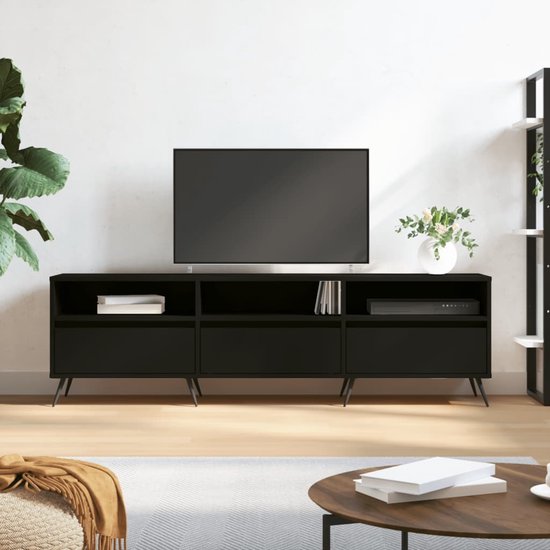 The Living Store Meuble TV Zwart - 150 x 30 x 44,5 cm - Bois d'ingénierie et fer