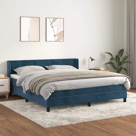 vidaXL - Sommier tapissier - avec - matelas - velours - bleu foncé - 180x200 - cm