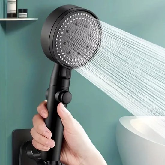 Pommeau de douche haute pression noir mat - avec tuyau et support -  douchette à main | bol