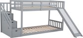Lit superposé Merax - Couchette haute avec toboggan et espace de rangement - Lit en bois avec escalier - Grijs