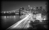 Fotobehang - Vlies Behang - New York en Brooklyn Bridge in zwart-wit - 312 x 219 cm