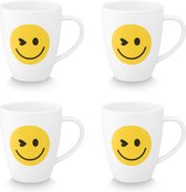 vtwonen XL Mug Set avec Smile Print - Tasses et mugs - Set de 4 - Porcelaine - 400 ml