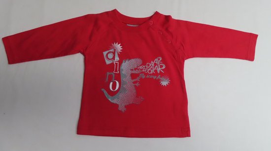 Wiplala - T-Shirt met lange mouw - Jongen - Rood - Dino - 12 maand 80