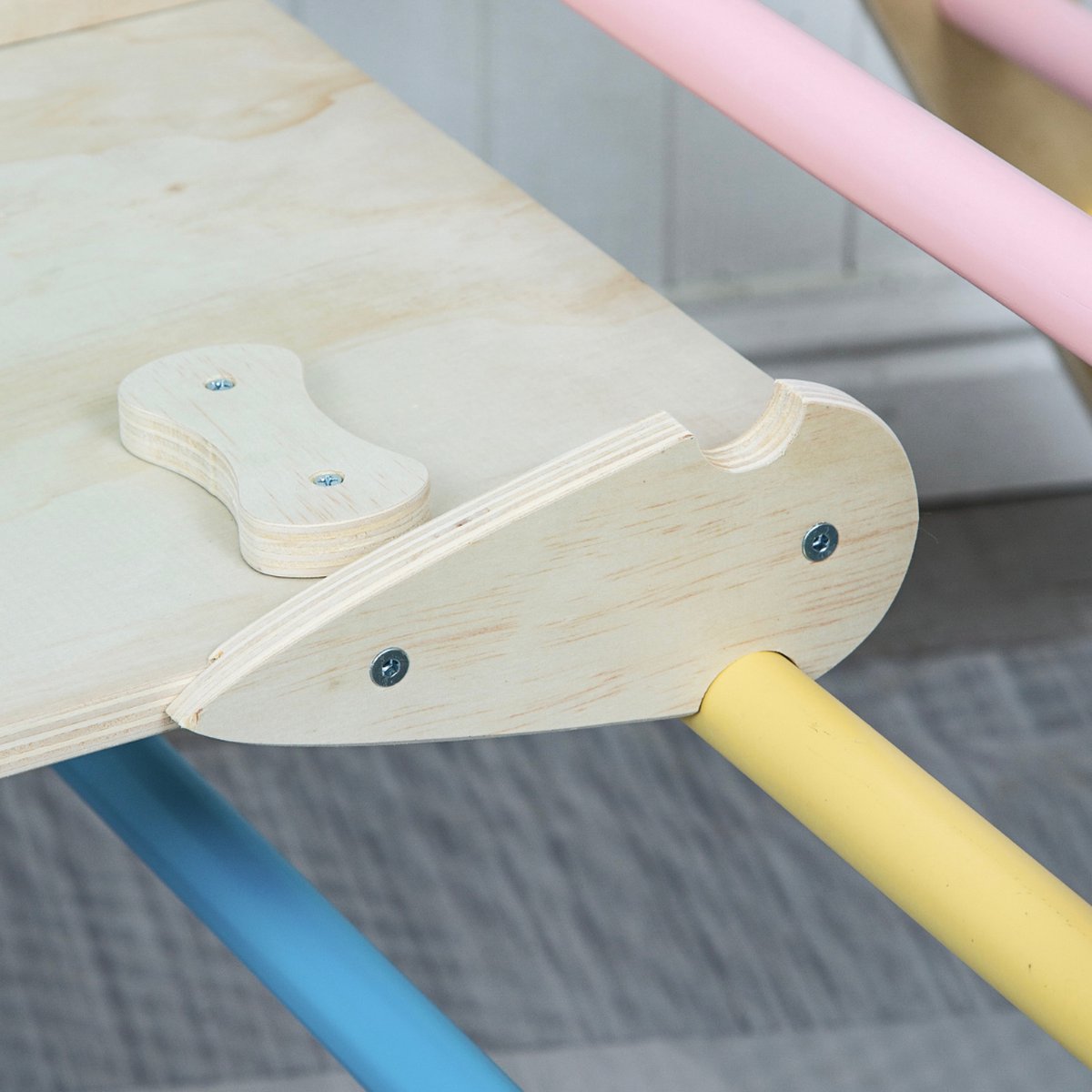 Buxibo XXL Klimrek - Opvouwbare Driehoek + Klimboog + Helling met Glijbaan - Montessori Meubels Houten Speelgym - Pastel - 210x83x81cm — afbeelding 15