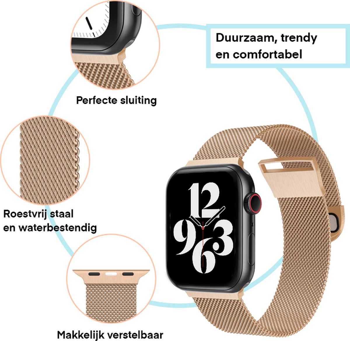 Milanees bandje geschikt voor Apple Watch - Champagne Magneet Sluiting - 38/40/41 mm - Gerrey - Series 1 2 3 4 5 6 SE 7 8 - Geschikt voor Apple Watch