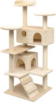 The Living Store Kattenboom - Beige Houten Frame - 67x67x125 cm - Met Krabpalen en Huisjes