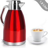 Borvat® - Thermos - Pichet isotherme en acier inoxydable - Café ou Thee - Garde les boissons froides et chaudes - Rouge - 1800 ml