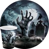 Fiestas Halloween/horreur cimetière fête vaisselle assiettes et tasses - 24x - papier noir