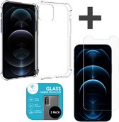 iMoshion Shockproof Case & Screenprotector Gehard Glas & 2 Pack Camera Lens Protector Geschikt iPhone 12 hoesje - Transparant