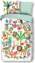 Dream textiles Housse de couette Enfants Happy Tigre lion singe 140x200/220 cm + 1 Kussensloop - 100% Katoen Doux