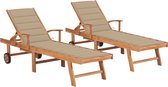 The Living Store Houten Loungebed - Teakhout - Ligbed met verstelbare rugleuning - 195 x 59.5 cm - Inclusief kussen