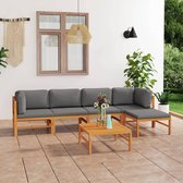 The Living Store Tuinset - Teak - Hoekbank - Grijs - 66x66x60 cm - Inclusief kussens