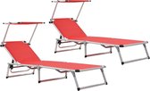 The Living Store Chaise longue - Rouge - 186 x 58 x (75-105) cm - Ajustable - Pliable