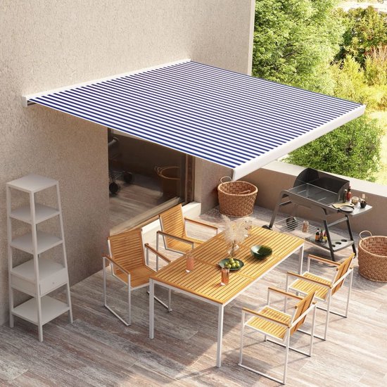 Store Store Motorisé The Living Store 350x250 cm Bleu et Blanc - Parasol - Store - Décoration extérieure - Jardin été - Véranda